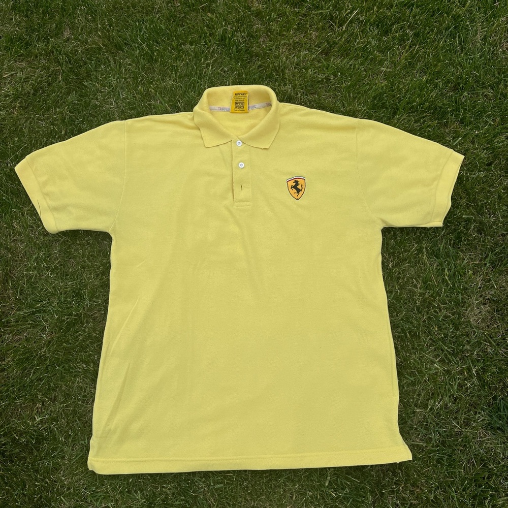 Vintage Ferrari Men's Polo in Bright Yellow